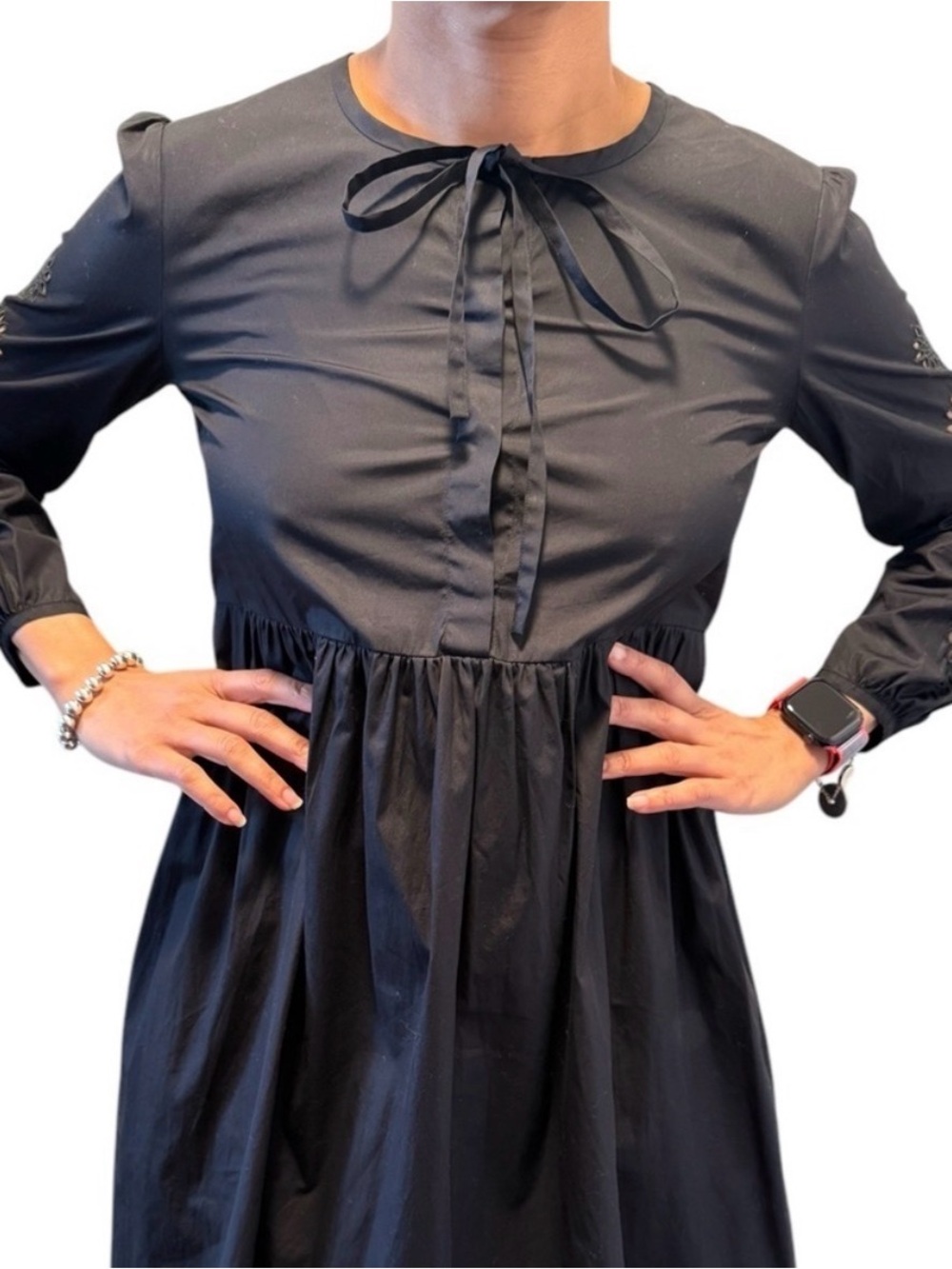 MaxMara Black Long-Sleeve Tie-Neck Dress